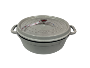 STAUB Öntöttvas főzőedény, zománcozott, 31 cm/5,5 liter, Cocotte Ovale tört fehér, fehér szarvasgomba színű /47/