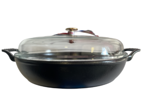 STAUB Öntöttvas serpenyő, zománcozott, sütő, pároló edény, üveg fedővel, 30 cm/5,2liter, Egyedi kialakítású matt fekete színű (44)