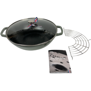 Staub Öntöttvas Wok, Perfect Pan 30 cm – Eucaliptus zöld, Hóálló üvegfedővel, 4,4 L (64)