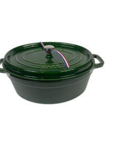 STAUB Öntöttvas főzőedény, zománcozott, ovális, 33 cm/6,5 liter, Bazsalikom zöld színű (70)